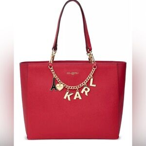 Karl Lagerfeld Red Tote Bag with Gold Accents